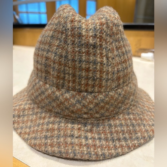 TOTES Vintage Tweed Wool Blend Plaid Fedora Style Hat Rain Resistant - Picture 8 of 8